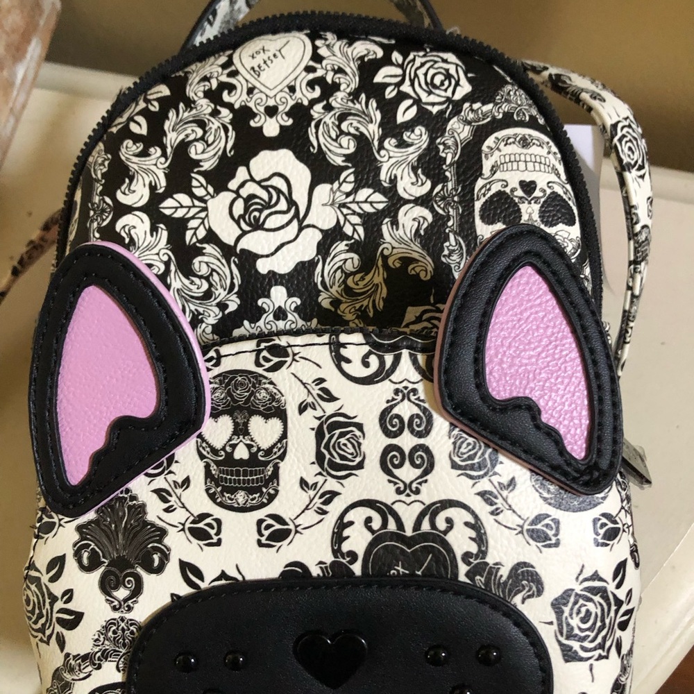 NWT Betsey Johnson XOBaybee Backpack Skull Goth Dog Convertible Backpack Mini - Picture 3 of 7
